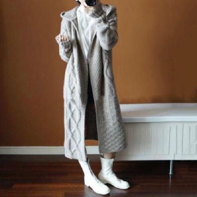 China 2021 Large Size Loose Breathable Autumn Winter Hooded Thick Knit Cardigan Sweater Long Coat For Women And Lady for sale