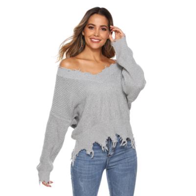 China Breathable Hot Selling Women Sweater Dropped Irregular Lower Shoulder Sweater Women For Ladies for sale