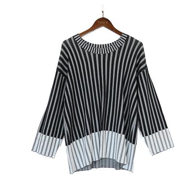 China Breathable OEM Fashion Fashion Contrast Stripe Round Neck Long Sleeve Women Sweater Madame Para Mujer for sale