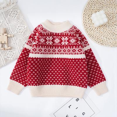 China 2021 Girls Christmas Snow Baby Sweater Breathable Thick Warm Half Neck Tortoise Top Sweater Kids Custom for sale