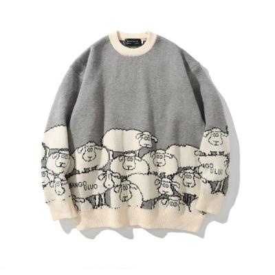 China Breathable Jacquard Sheep Sweater Round Neck Pullover Loose Sweater Men for sale