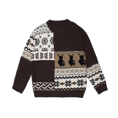 China Color Matching Cartoon Breathable Round Loose Jacquard Sweater Contrast Neck Sweater Men for sale