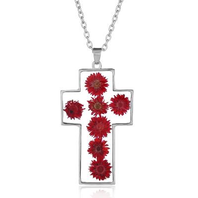 China CLASSIC White Epoxy Resin Pendant Dry Cross Necklaces Female Gift 2021Cross Flower Box Photo Necklace K Female Gift for sale