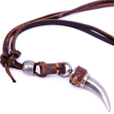 China 2021 CLASSIC Rock Jewelry Casual Horn Leather Pendant Necklace Punk Casual Wholesale for sale