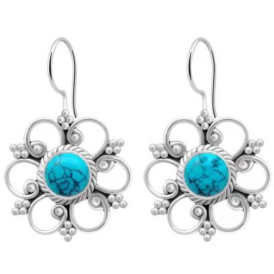 China 2021 Ethnic European and Style Retro American Orchid Earrings New Inlaid Turquoise Flower Earrings for sale