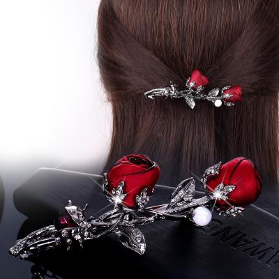 China Creative 2021Korean Hair Decoration Alloy Rose Rhinestone Hairclips Ponytail Girl Hairpin Hair Accessories Wholesale for sale