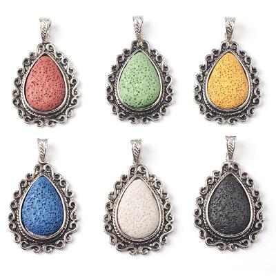 China 2021Vintage Volcanic Stone DIY Jewelry Pendant Handmade Metal Inlaid Necklace Hypoallergenic Rope Wholesale for sale