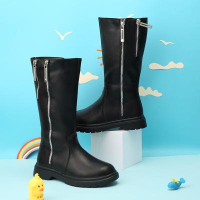 China New Children's Leather Boots Solid Color Breathable Soft Leather Side Zipper Girls High Boots for sale