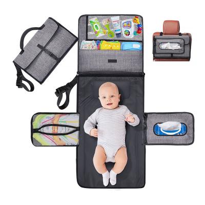 China Oxford 6 Pockets Large Baby Diaper Travel Bag Washable Diaper Table Changing Pad for sale