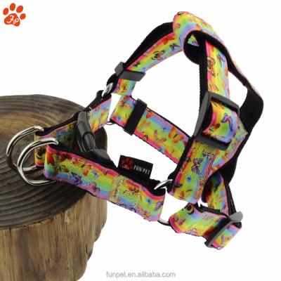 China Training Dog Traffic Leading Two Side Heat Transfer Printing Custom Logo Pattern Nylon Dog Harness for sale