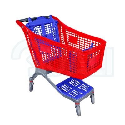 Chine Gray Plastic Shopping Cart With Red Door Folding Plastic Shopping Trolley With Wheels Polypropylene Plastic Basket Trolley à vendre