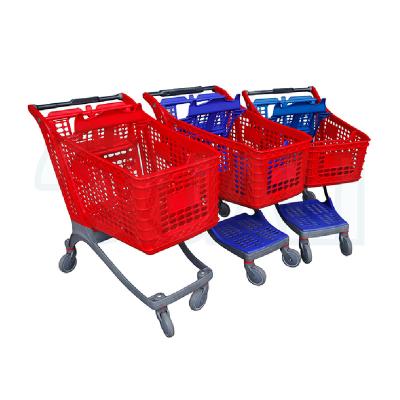 Chine 100% Metal Frame Folding Recyclable Plastic Supermarket Trolley 180L Shopping Trolley Wrapped Shopping Cart à vendre