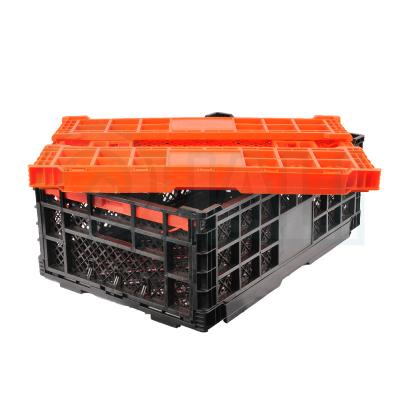 China Eco-Friendly Eco-Friendly Raw Material Crate Food Market Black Folding Vegetable Crate With Handle for sale