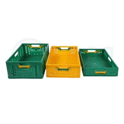 China Eco-friendly Plastic Returnable Folding Raw Material Crate Storage Collapsible Vegetable Crate 33L Smooth Turnover Box for sale