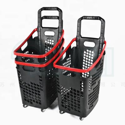 China 2022 Euro Supermarket New Style Plastic Shopping Cart Rolling Cart With Four Wheels à venda