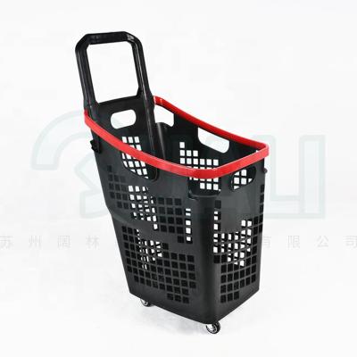 China Best Quality Wheeled Shopping Cart Supermarket Plastic Basket High Back Supermarket Basket à venda