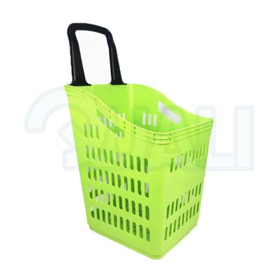 China Supermarket Retail Shopping Cart On Wheels With Long Handle Durable Rolling Basket With Four Casters à venda