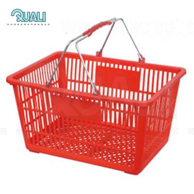 China Durable Supermarket Grocery Shopping Basket PP Colorful Soft Material Plastic Basket With Metal Handle for sale