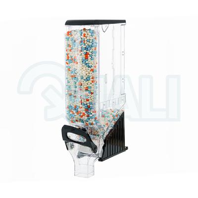 China Supermarkt Quali Gravity-Fed Dispensers Food Dispenser Plastic Transparent Bulk Food Dispenser With Metal Base for sale