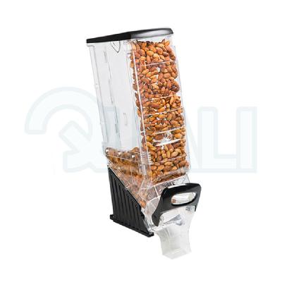 China Supermarkt Quali Fantastic Supermarket Plastic Gravity-fed Dispensers Black Button Food Dispenser Transparent Food Dispenser zu verkaufen