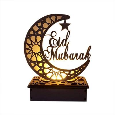 China Wooden Ramadan Mubarak Ornament Night Light Eid Moon Star Tabletop Decor Flat and Soft New Products for sale