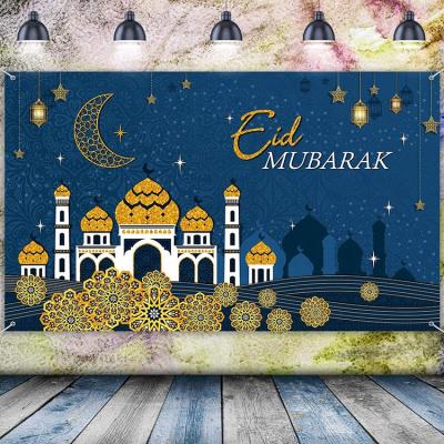 China Save Your Time and Energy Decorating Best Choice Cloth Eid Mubarak Sign Background Banner Photo Blue for Ramadan Party Supplies for sale