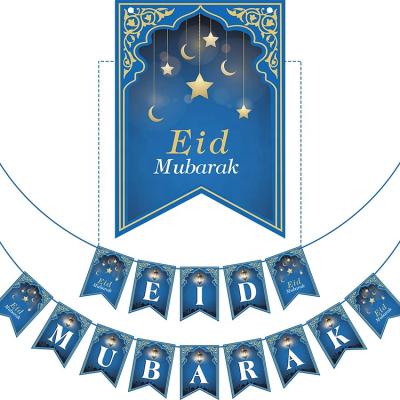 China Snack Table Blue No Needed DIY Celebration Decoration Eid Mubarak Bunting Banner Ramadan Party Supplies for sale