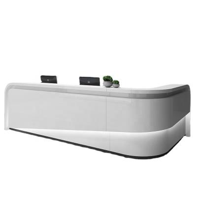 China Contemporary Curved Corner Cashier Bar Counter DGG Cabinet Front Desk Company Paint Front Desk Reception Desk Simple Modern Beauty Salon Bar for sale