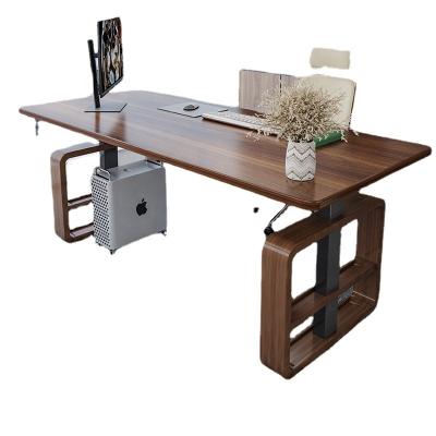 China Adjustable (height) Electric Lift Table Wood Table Board Ash Wood Adjustable Height Lift Desk Boss Table Solid 12 Antique Office Furniture Ahxo-1 for sale