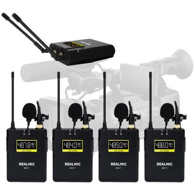 China Professional Lapel MIC UHF Lavalier Microphone Handheld Wireless Microphone System with 4X Transmitters for DSLR Cameras Camcorder Video Recording for sale