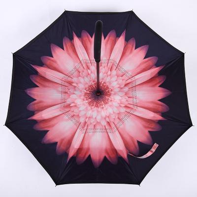 China Modern Wholesale Custom C Handle Windproof Reverse Invert Umbrella Double Layer 49