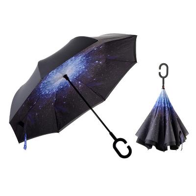 China Modern wholesale 8k windproof waterproof umbrella double layer reverse inverted umbrella folding reversible c handler fiberglass ribs for sale