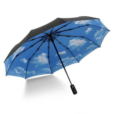 China CLASSIC Wholesale parasol windproof fully Double layer fabric automatic open umbrella 3 folding wind rain student sun umbrella for sale