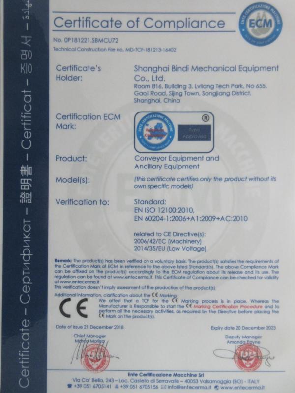 CE - Shanghai Bindi Mechanical Equipment Co.,Ltd