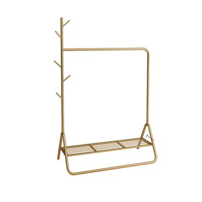 China Wholesale Adjustable Free Standing Gold Coat Rack Floor Standing Coat Rack (Other) Metal Coat Hanger Shelf Bedroom Garment Free Standing for sale