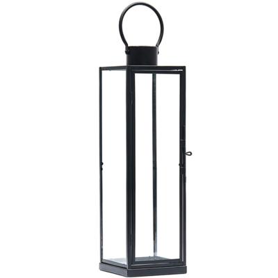 China Metal / China Manufacturer Metal Lantern Black Floor Candlestick Glass Holder For Candle Home Decor for sale