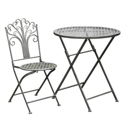 China Balcony Wrought Iron Leisure Waterproof Outdoor Folding Table And Chair Garden Furniture Table Three Piece Set for sale