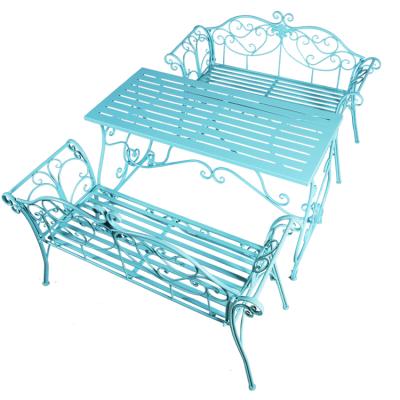 China Blue Patio Furniture Easy Carry Garden Set Metal Coffee Table Chairs Indoor Outdoor Conversation Set For Patio Yard Garden for sale