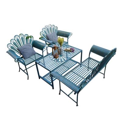 China Modern new design blue metal patio and modern dining table chair set for outdoor furniture for sale