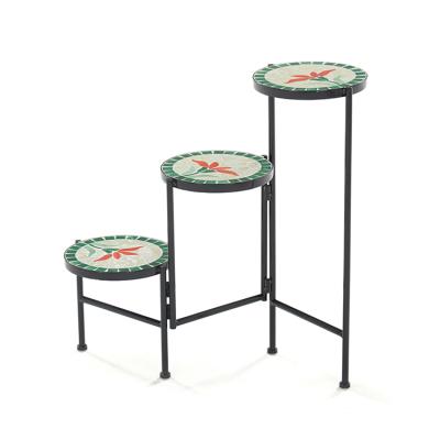 China Factory Stored Rack 3-Tier Wrought Iron Ceramic Tile Home and Garden Display Stand Indoor Outdoor Folding Top Rack for sale