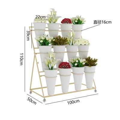 China New CLASSIC Style Bouquet Shelf 3 Tier Metal Plant Artificial Flower Display Rack With Buckets for sale