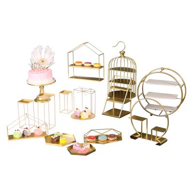 China Viable Wedding Mini Cup Cake Stand Dessert Set Decorating Tray Base Plate High Tea Gold Silver Round Metal for sale