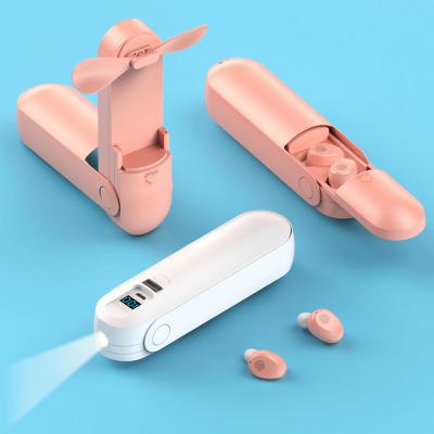 China In-ear F7 Tws 2021 New 4 in 1 Muliti Work Mini Fan Power Bank Charging Phone and Led Flashlight Earphone Wireless Earbuds for sale