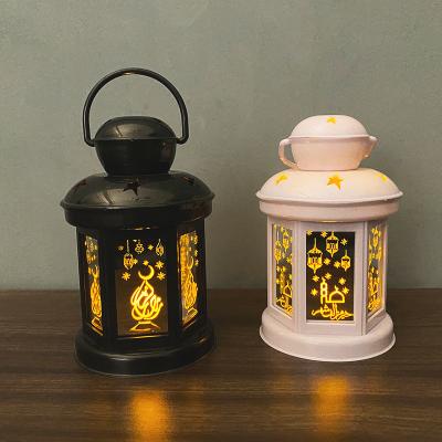 China Retro Home Black White EID Ramadan Decoration Led Small Wind Lamp Eid Ramadan Plastic Lantern Decoration Golden for sale