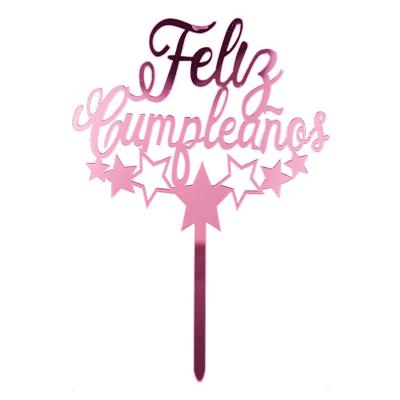 China Party Decorating Supplies Cake Topper Spanish Acrylic Gold Feliz Cumpleanos Happy Birthday Cake Toppers For Birthday Party Dessert Cake Decorations for sale