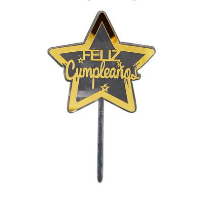 China Party Decorating Supplies Cake Topper Spanish Acrylic Gold Feliz Cumpleanos Happy Birthday Cake Toppers For Birthday Party Dessert Cake Decorations for sale