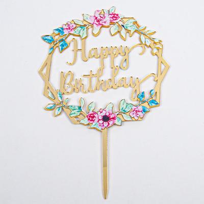 China Party Decoration Supplies Attractive Floral Happy Birthday Cake Toppers Designs Made Of Quality Acrylic Perfect For Cake Decorations for sale