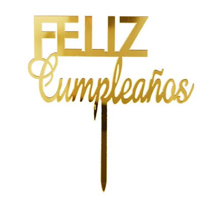 China Party Decorating Supplies Cake Toppers Spanish Happy Birthday Acrylic Feliz Cumpleanos Cake Toppers For Birthday Party Dessert Cake Decorations for sale