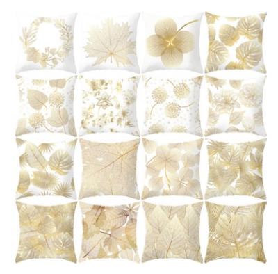 China Decorative Peach Skin Cushion Gold Leaves Pillow Cover For Living Room Geometric Pillow Case Bedroom Decor for sale