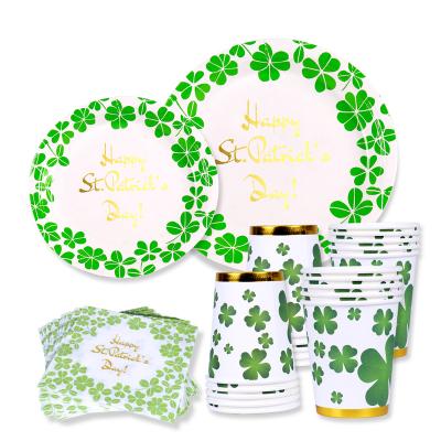 China New Product Kids Birthday Party Supplies Tableware Set CLASSIC Green Lucky Clover Theme Happy Birthday Party Supplies Wholesale for sale